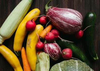 Fresh colorful vegetables on table